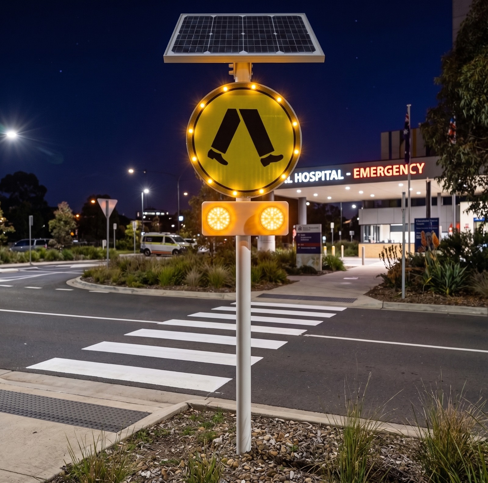 Illuminated Pedestrian Crossing Signs With Flashing Light